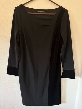 Boston Proper Black Velvet Trim Long Sleeve Dress